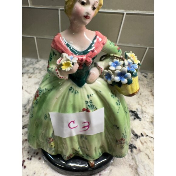 VTG ZSZ Italian Figurine Woman In Floral Dress w Baskets Of Flowers  LE 331/607 - Picture 15 of 16